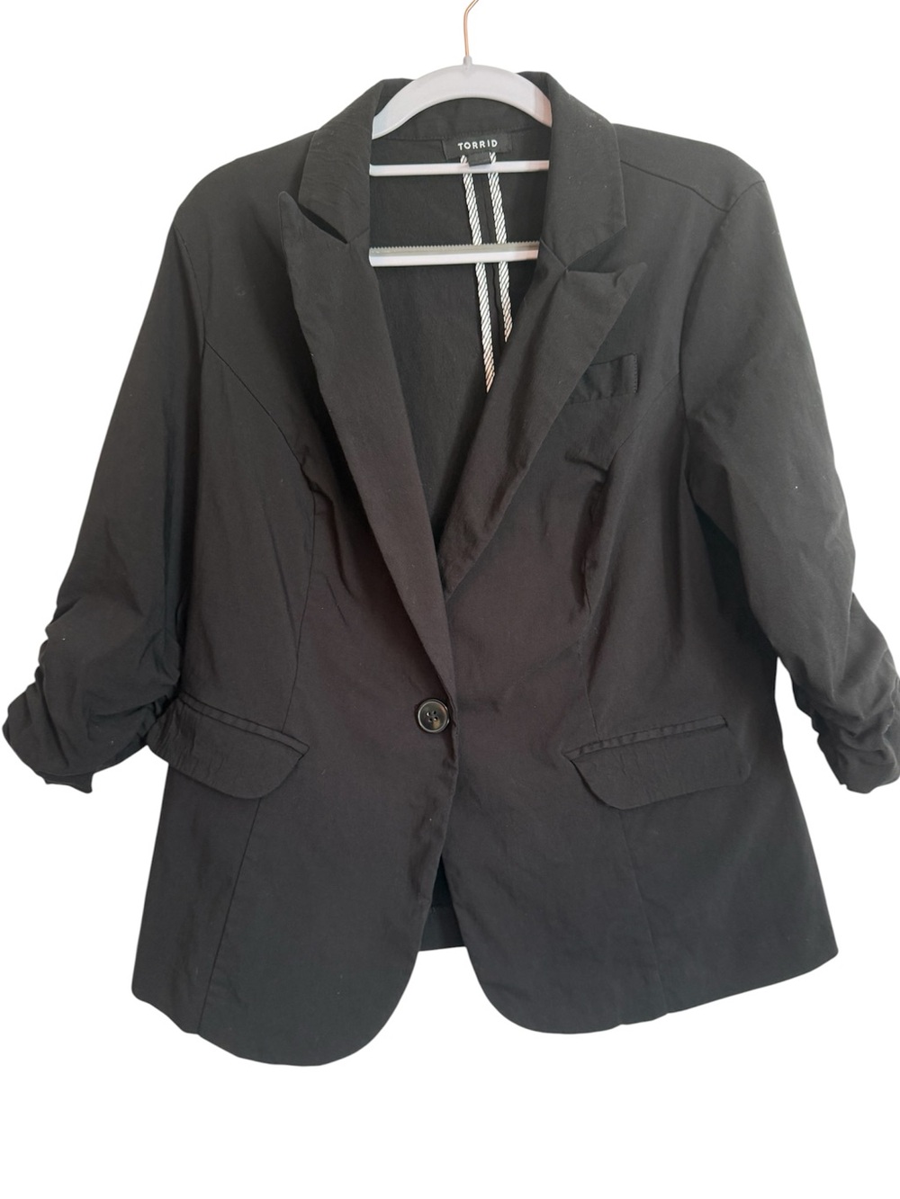 torrid Black Single-Button Ruched-Sleeve Blazer